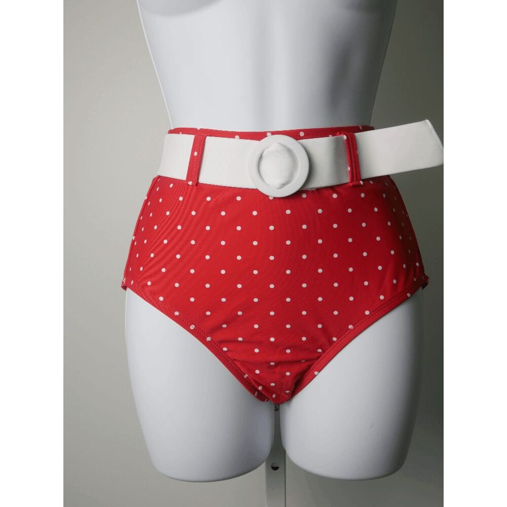 Unique Vintage Red & White Pin Dot Swim Bikini Bottoms M